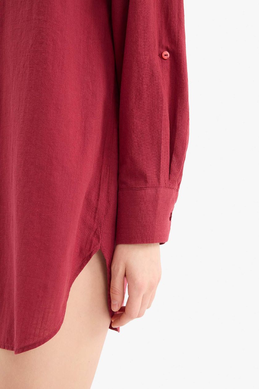 Woman Bordeaux Fall in Love Regular Fit Cotton Beach Shirt