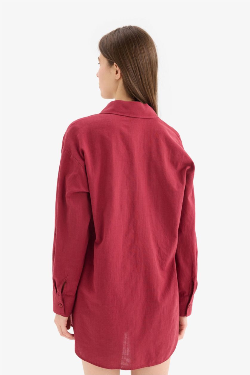 Woman Bordeaux Fall in Love Regular Fit Cotton Beach Shirt