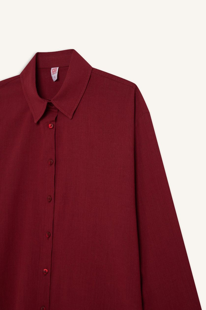 Woman Bordeaux Fall in Love Regular Fit Cotton Beach Shirt