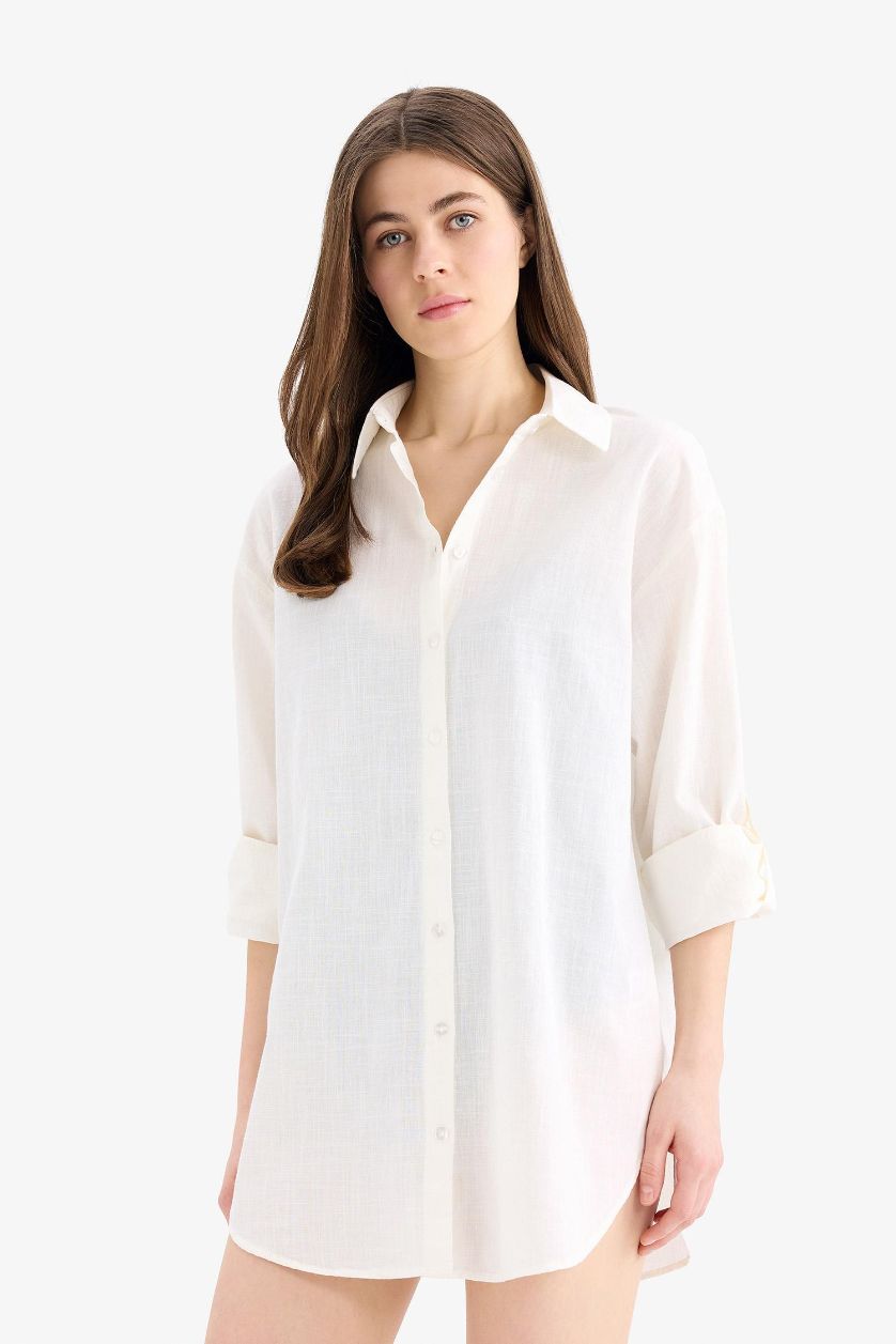 Woman White Fall in Love Regular Fit Beach Shirt