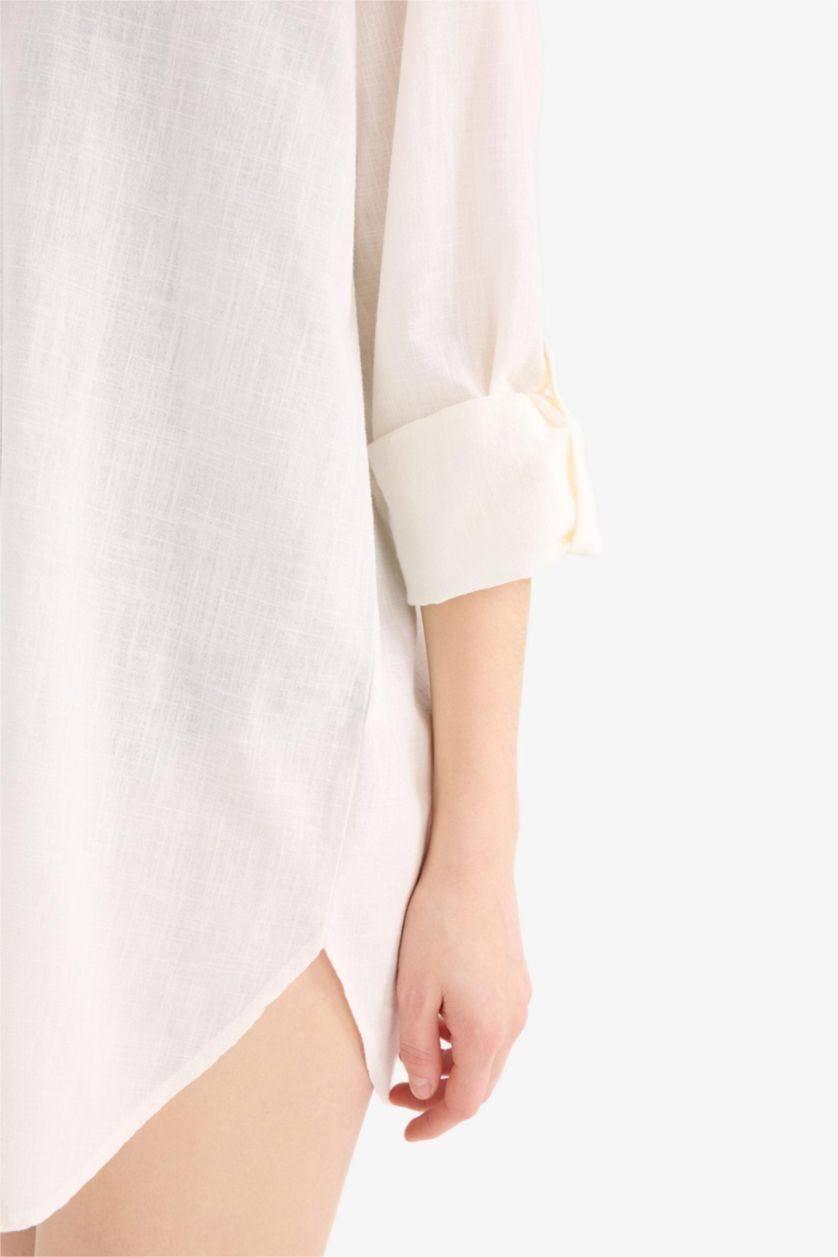 Woman White Fall in Love Regular Fit Beach Shirt