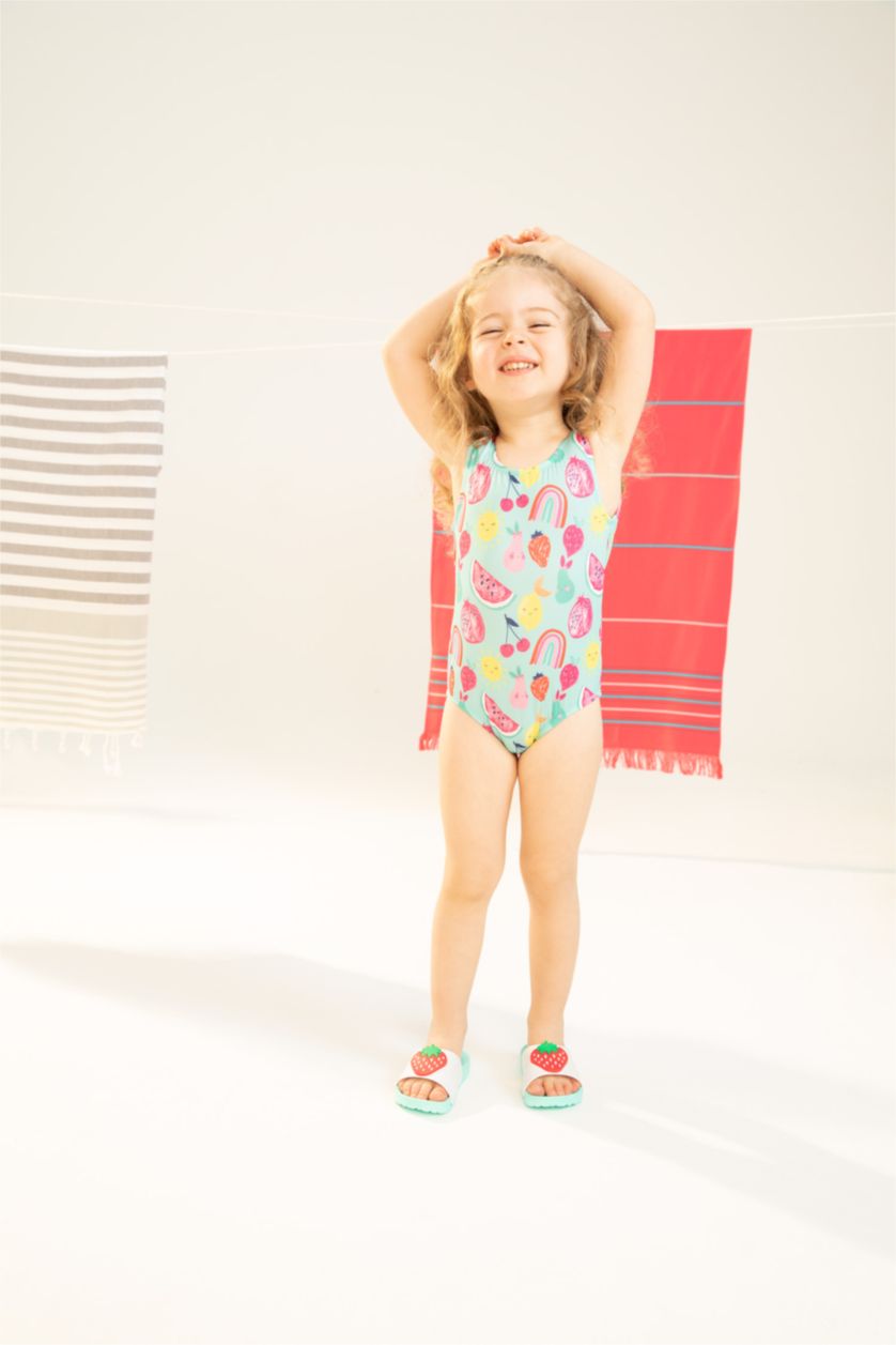 Baby Girl Mint Strappy Fruit Print Swimsuit