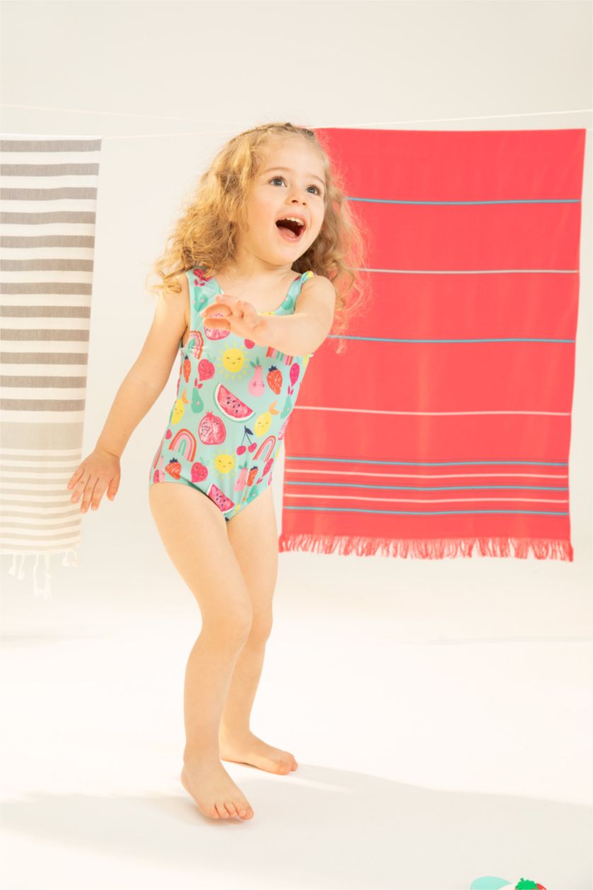 Baby Girl Mint Strappy Fruit Print Swimsuit