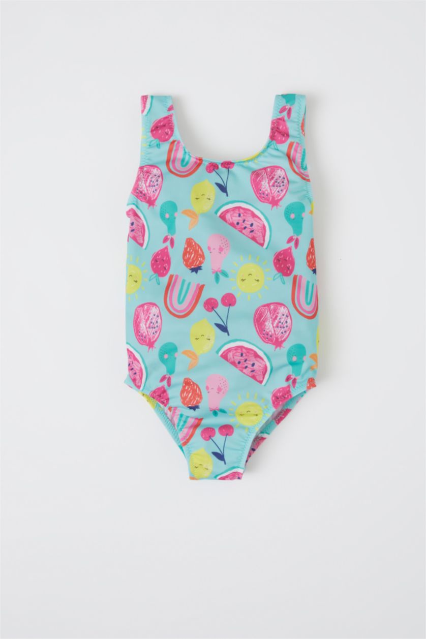 Baby Girl Mint Strappy Fruit Print Swimsuit