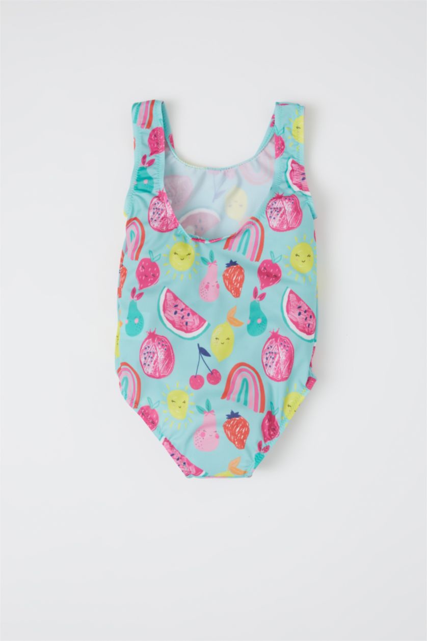 Baby Girl Mint Strappy Fruit Print Swimsuit