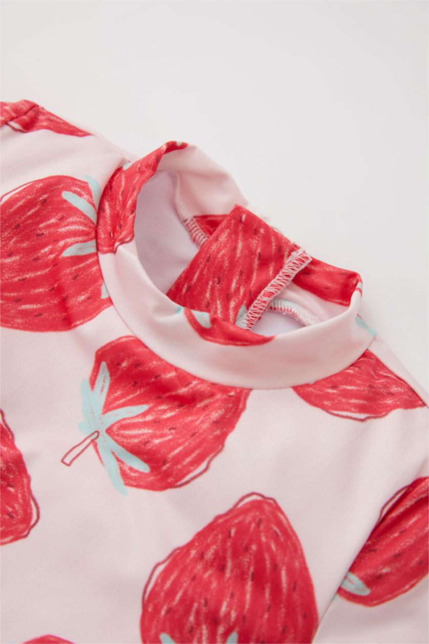 Kız Bebek Pembe Kız Bebek Çilek Desenli Kısa Kollu Tulum Mayo