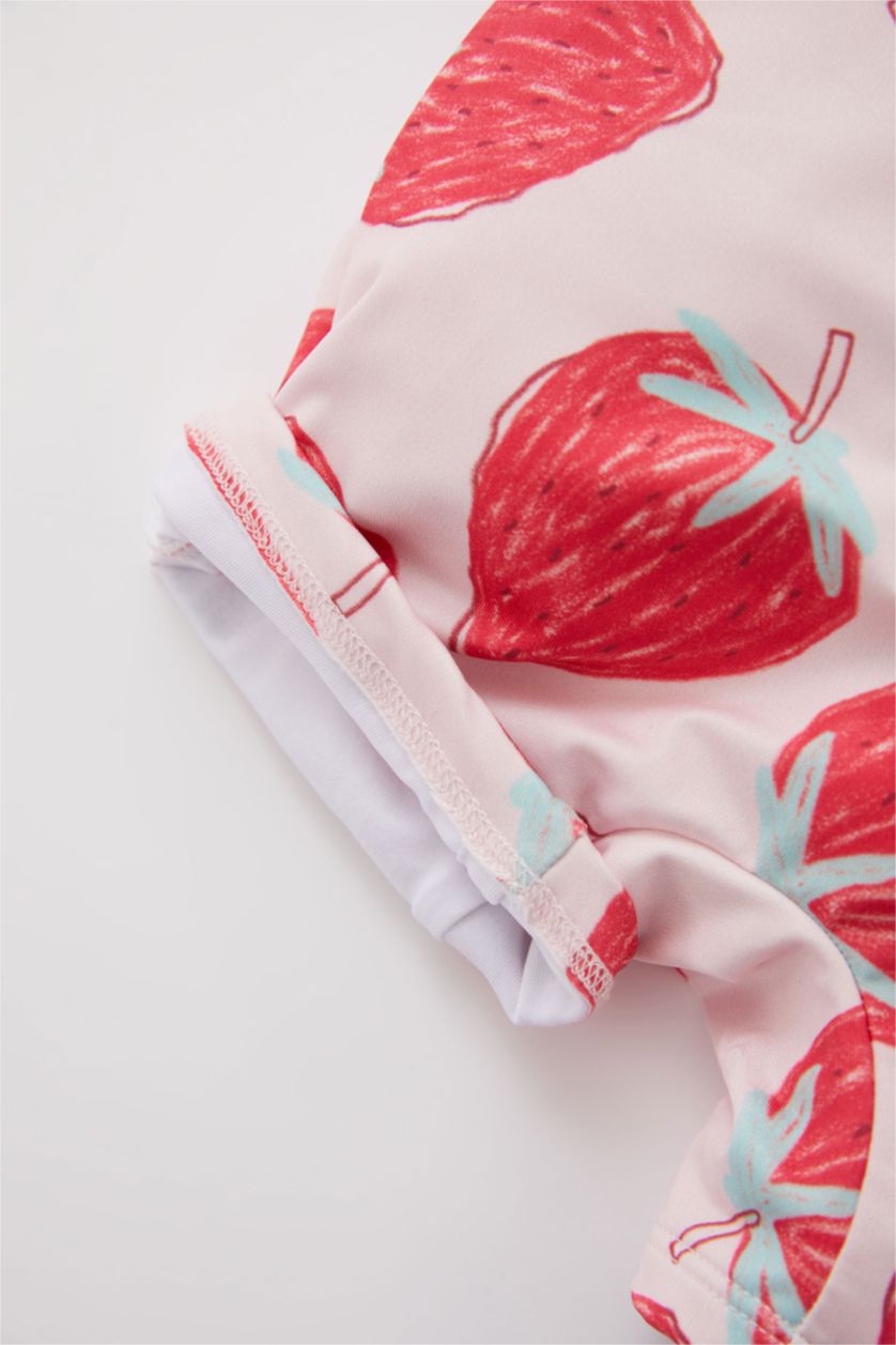 Kız Bebek Pembe Kız Bebek Çilek Desenli Kısa Kollu Tulum Mayo