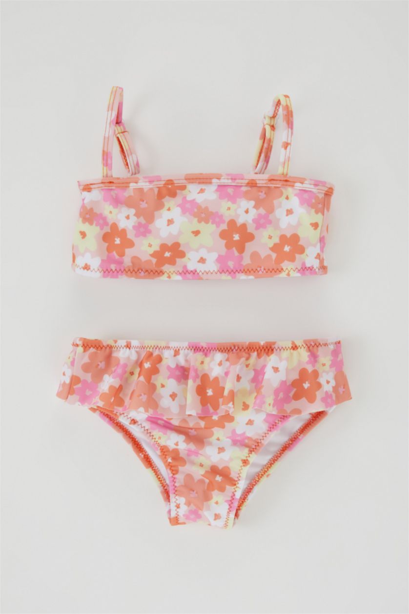 طفلة صغيرة مرجاني فاتح سيت بيكيني فلورال بقصة عادية - قطعتين