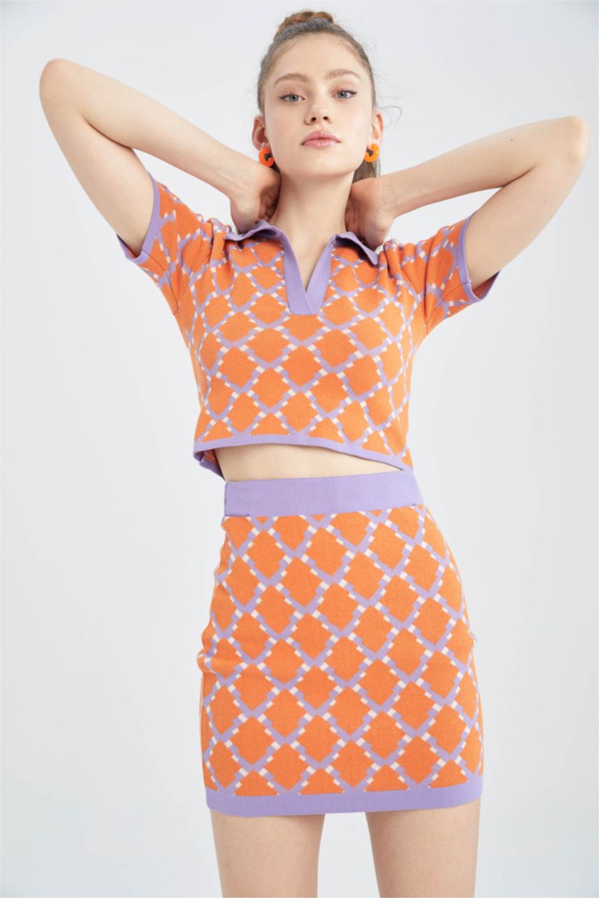 WOMAN Coral Coool Slim Fit Patterned Knitwear Skirt