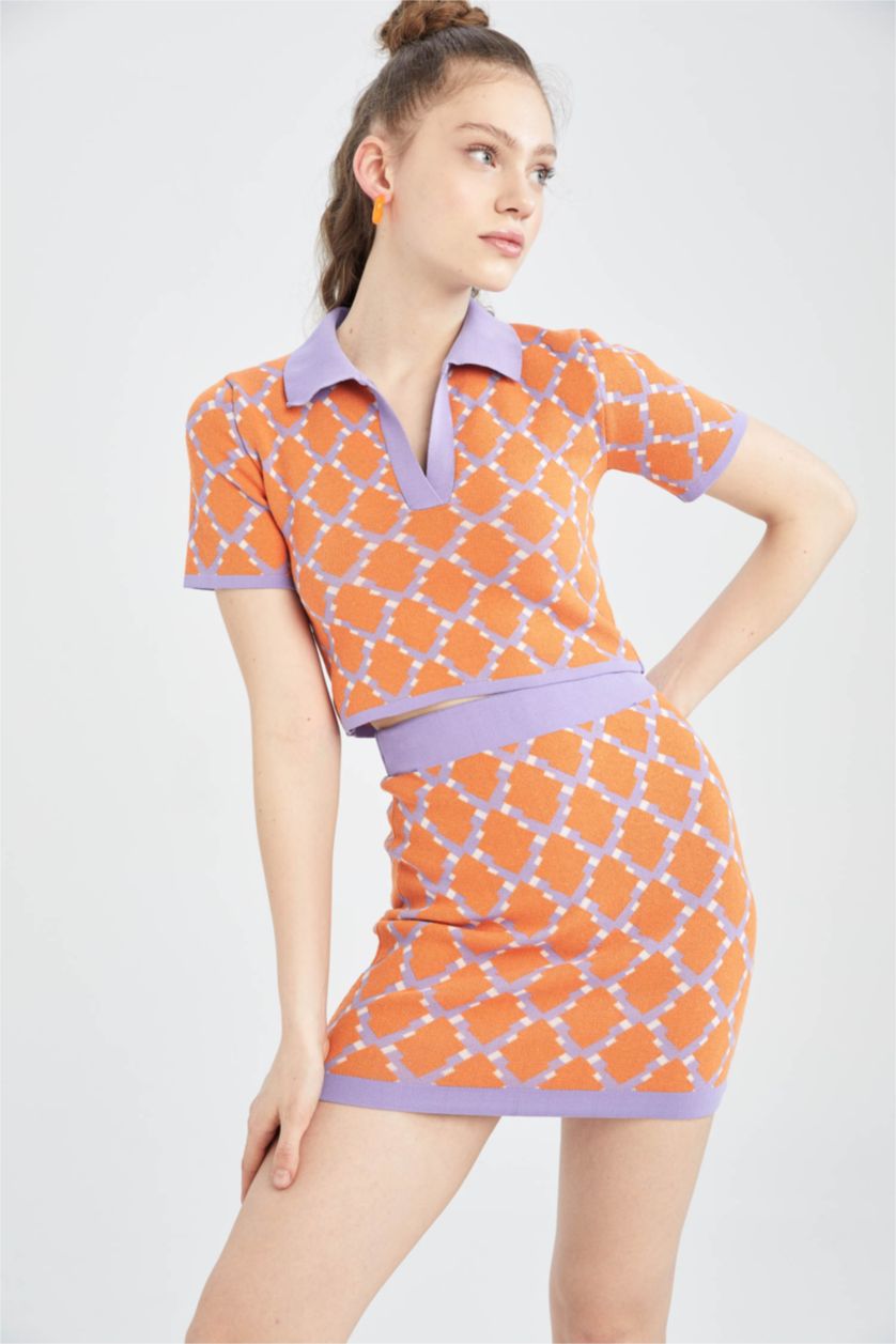 WOMAN Coral Coool Slim Fit Patterned Knitwear Skirt