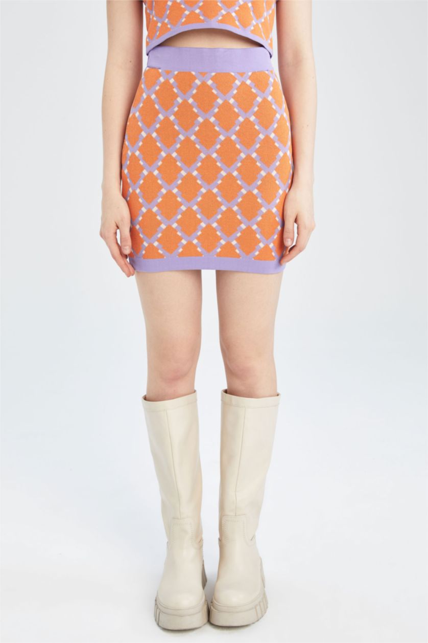 WOMAN Coral Coool Slim Fit Patterned Knitwear Skirt