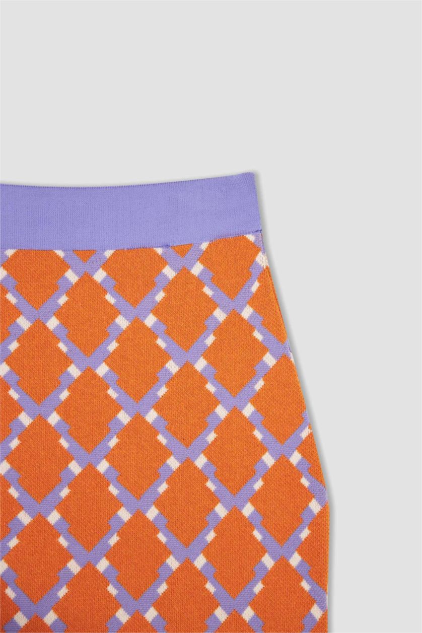 WOMAN Coral Coool Slim Fit Patterned Knitwear Skirt