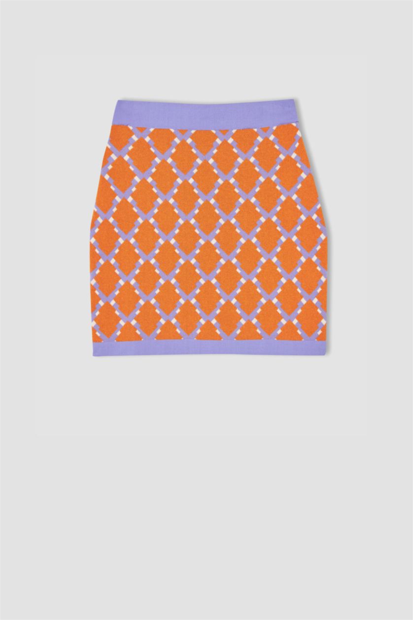 WOMAN Coral Coool Slim Fit Patterned Knitwear Skirt