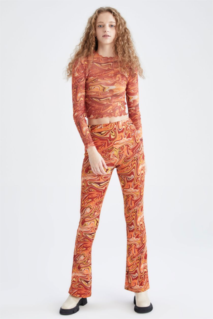 FEMME Orange Normal Waist Flare Trousers