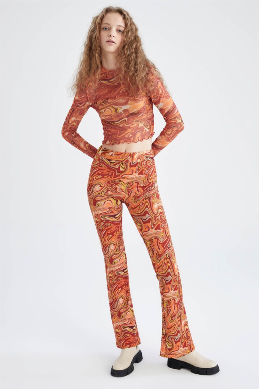 FEMME Orange Normal Waist Flare Trousers