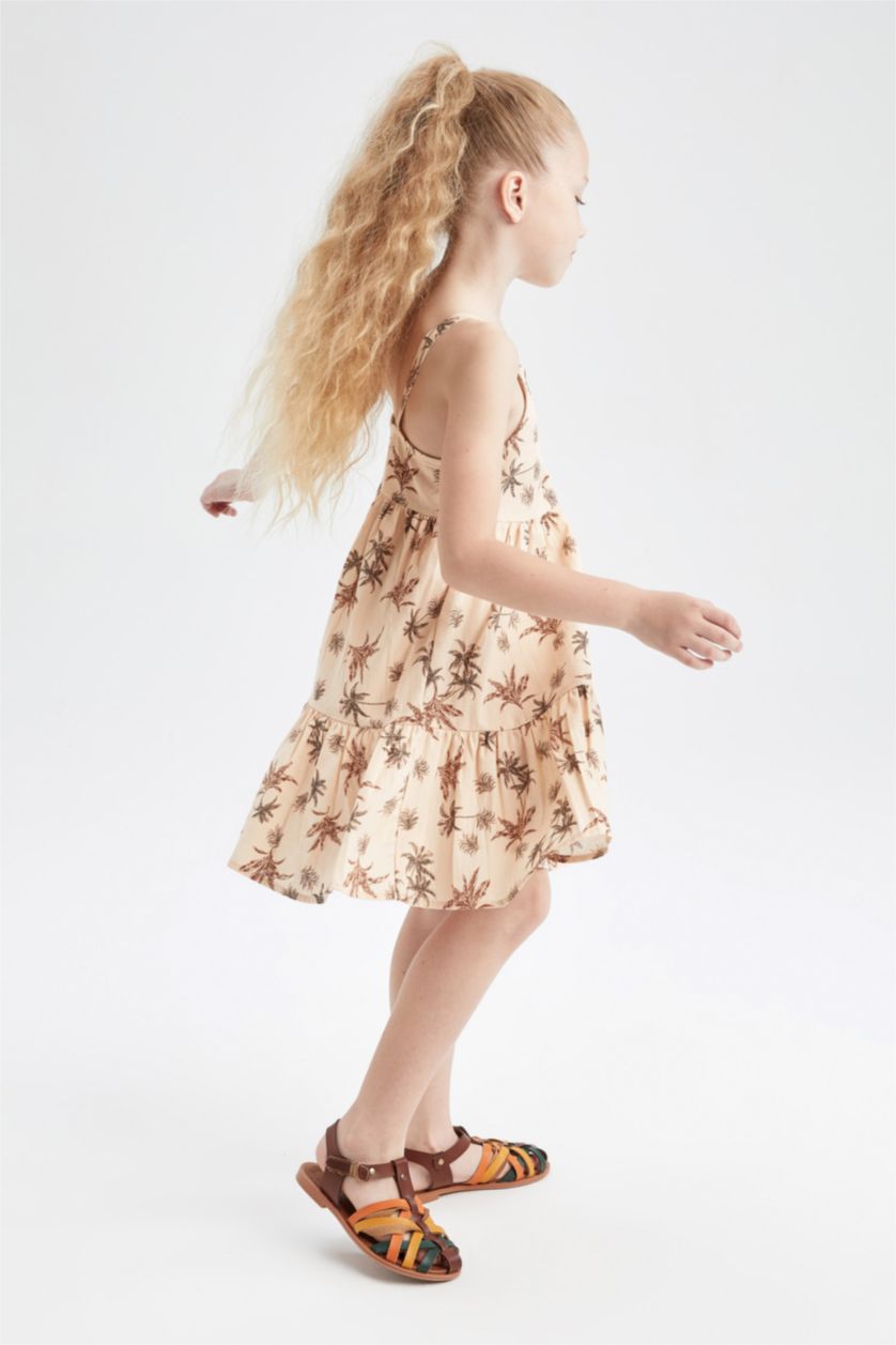 Girls & Teens Beige Regular Fit Strappy Woven Dress