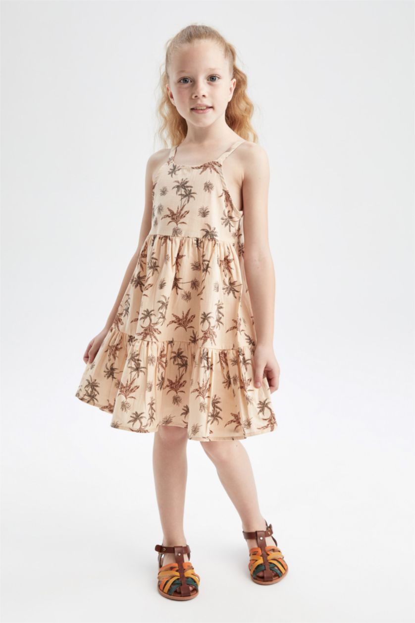 Girls & Teens Beige Regular Fit Strappy Woven Dress
