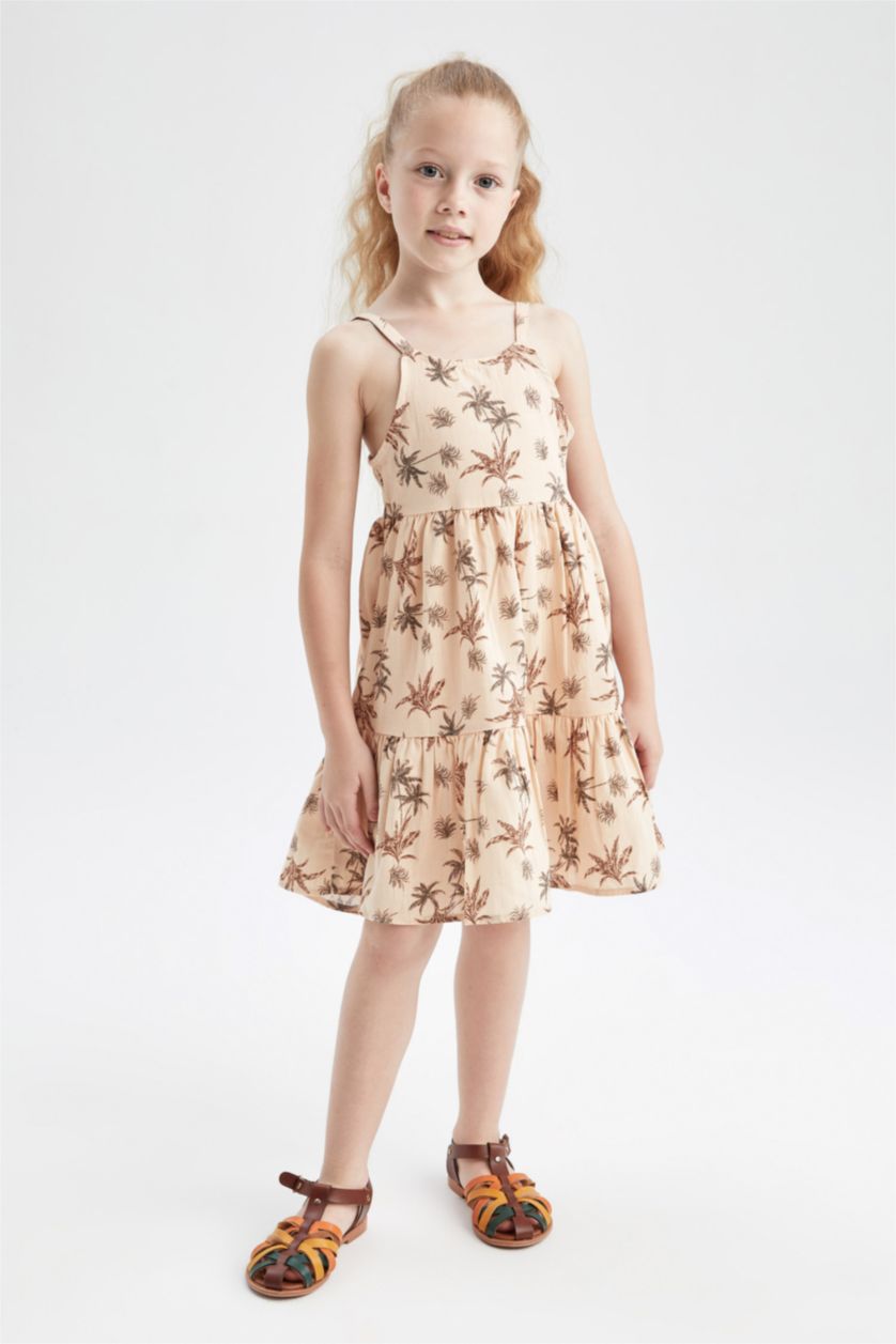 Girls & Teens Beige Regular Fit Strappy Woven Dress