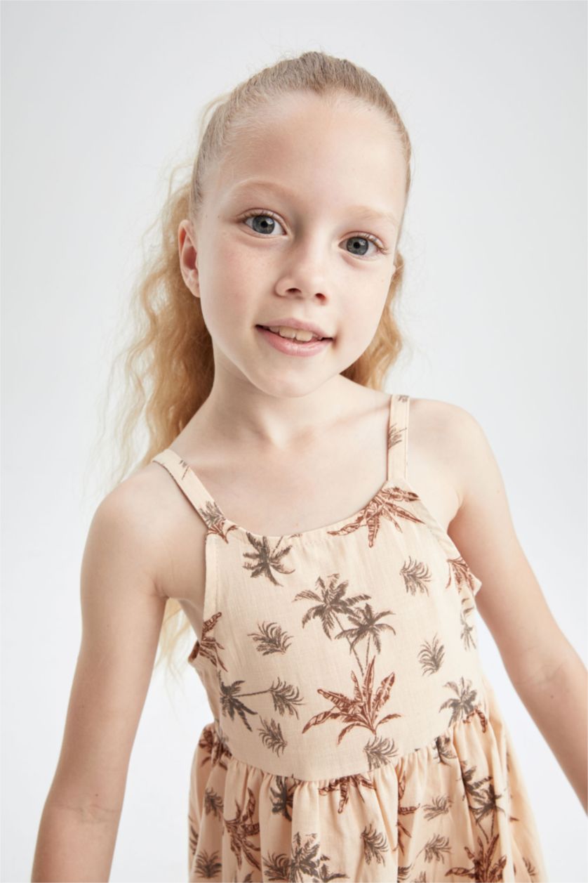 Girls & Teens Beige Regular Fit Strappy Woven Dress