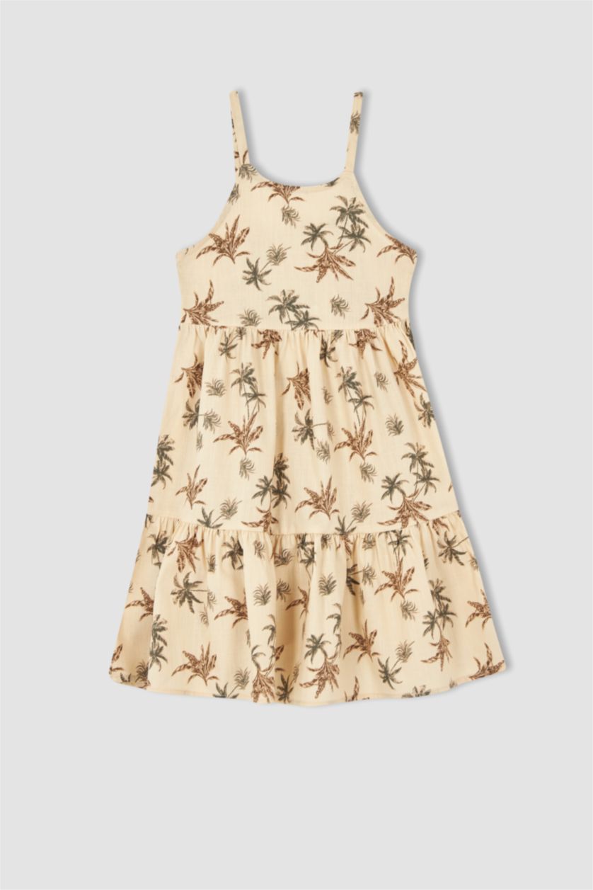 Girls & Teens Beige Regular Fit Strappy Woven Dress