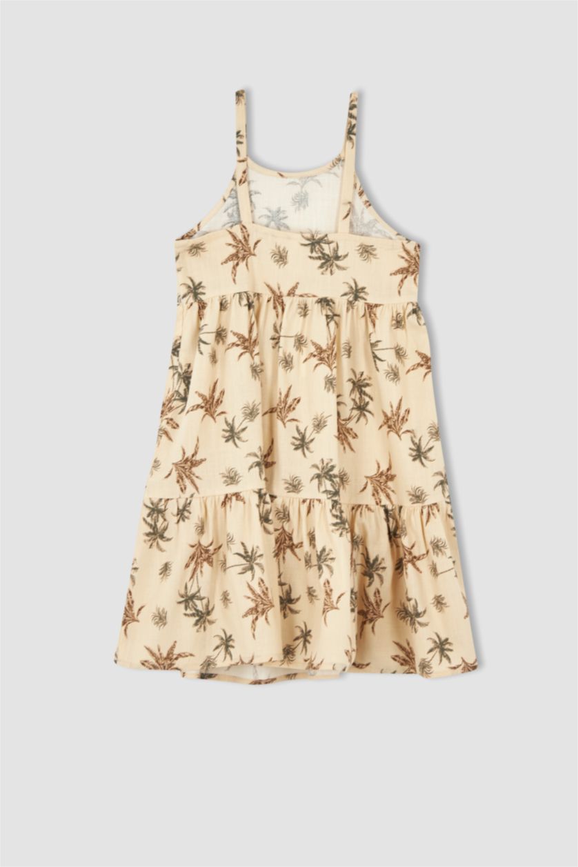 Girls & Teens Beige Regular Fit Strappy Woven Dress