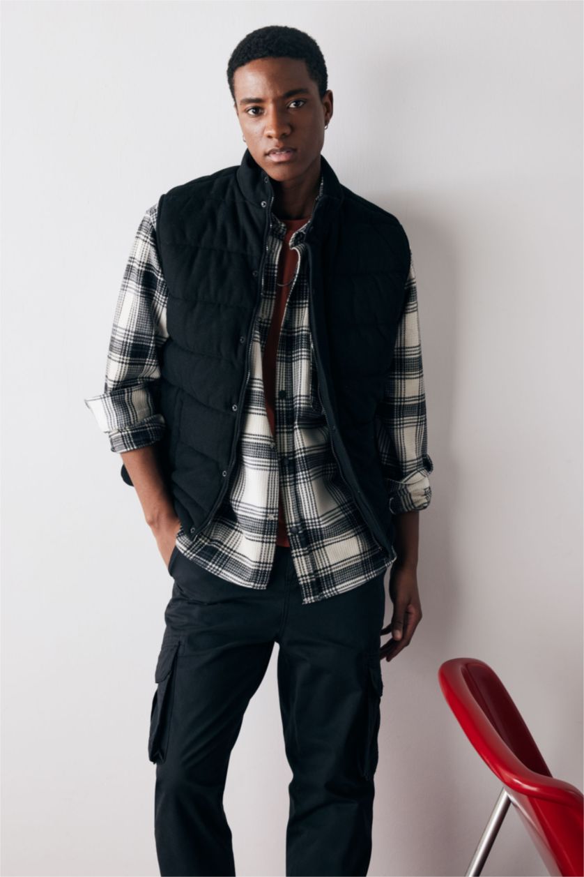 رجال أسود قمصلة يلك بجيب قصة عادية بياقة عالية