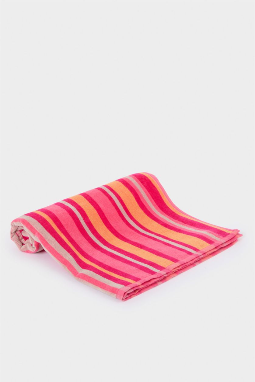 Kadın Koyu Pembe Kadın Desenli Pamuklu Plaj Havlusu