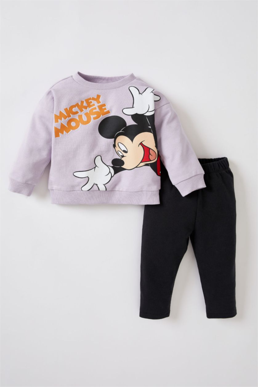 Erkek Bebek Açık Lila Erkek Bebek Mickey Mouse Pamuklu 2'li Takım