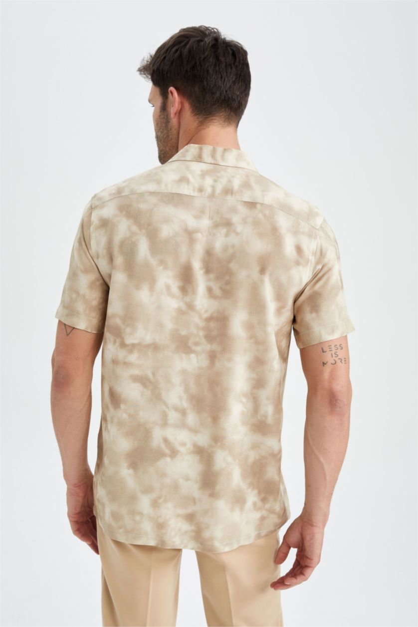 MAN Sand Modern Fit Patterned Short Sleeve Viscose Shirt
