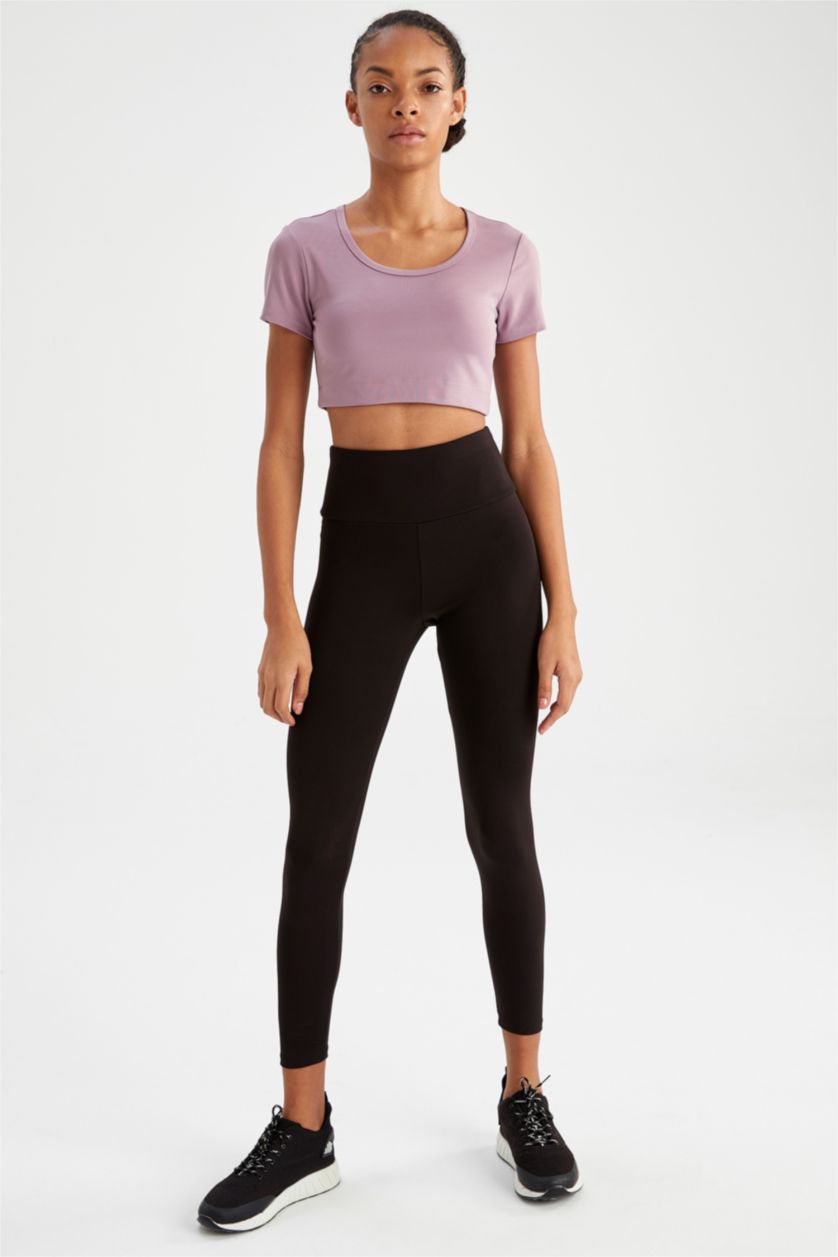 WOMAN Light Purple DeFactoFit Short Sleeve Crop Sports Heavy Fabric T-Shirt