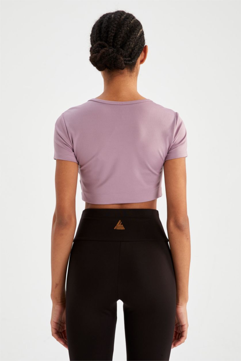WOMAN Light Purple DeFactoFit Short Sleeve Crop Sports Heavy Fabric T-Shirt