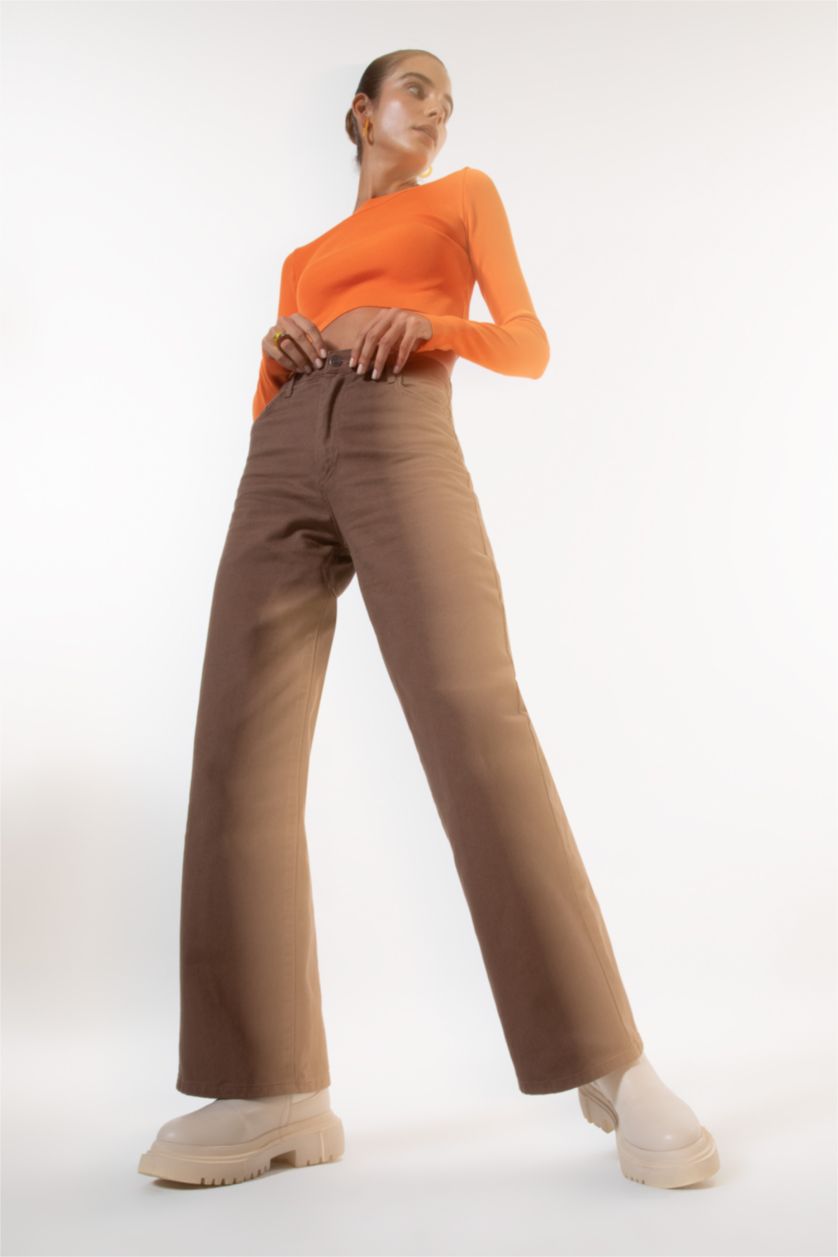 WOMAN Brown High Waist Flare Trousers