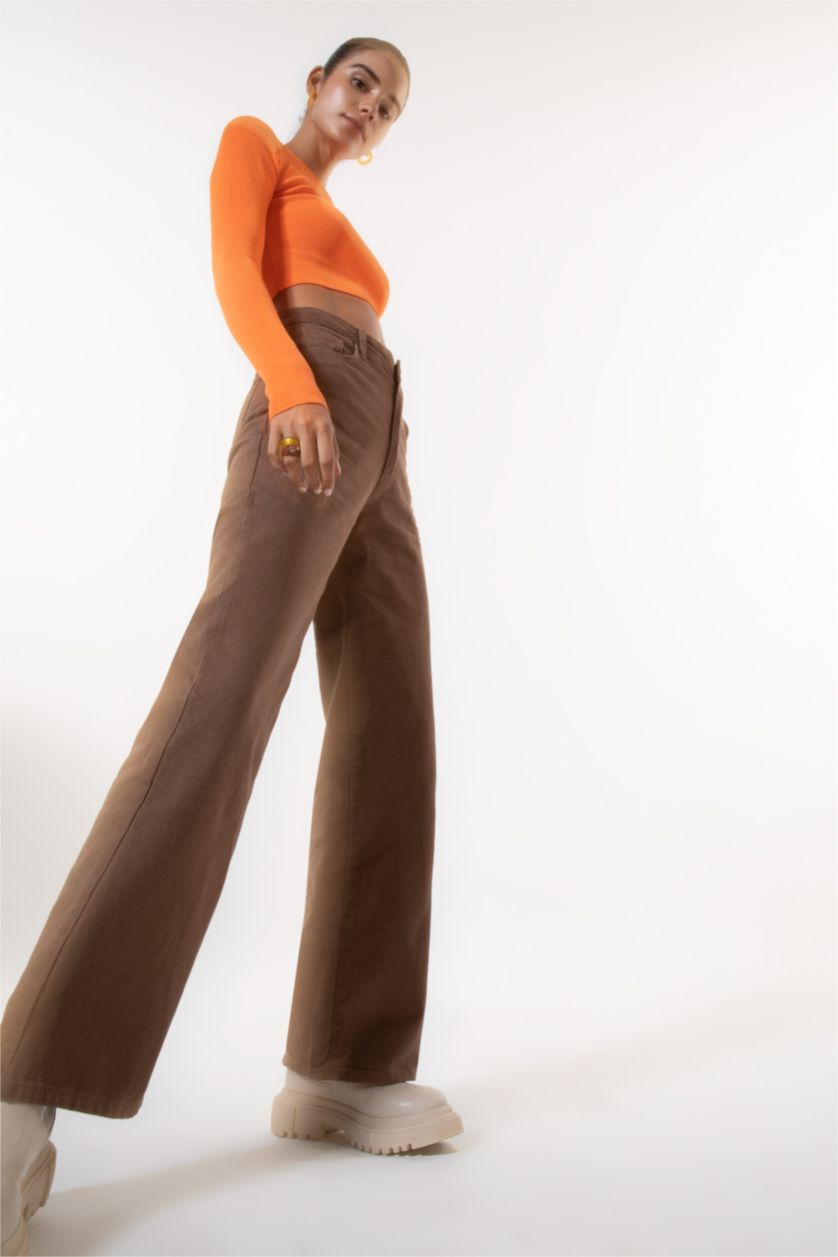 WOMAN Brown High Waist Flare Trousers