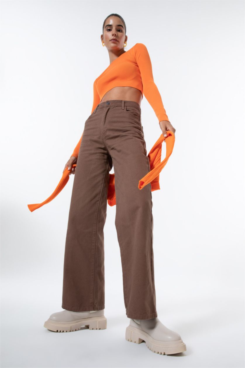 WOMAN Brown High Waist Flare Trousers
