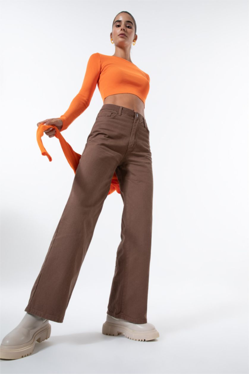 WOMAN Brown High Waist Flare Trousers