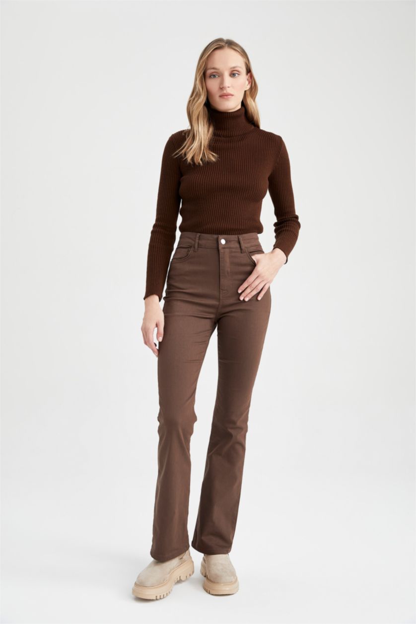 WOMAN Brown High Waist Flare Trousers
