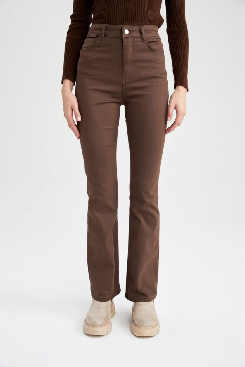 WOMAN Brown High Waist Flare Trousers