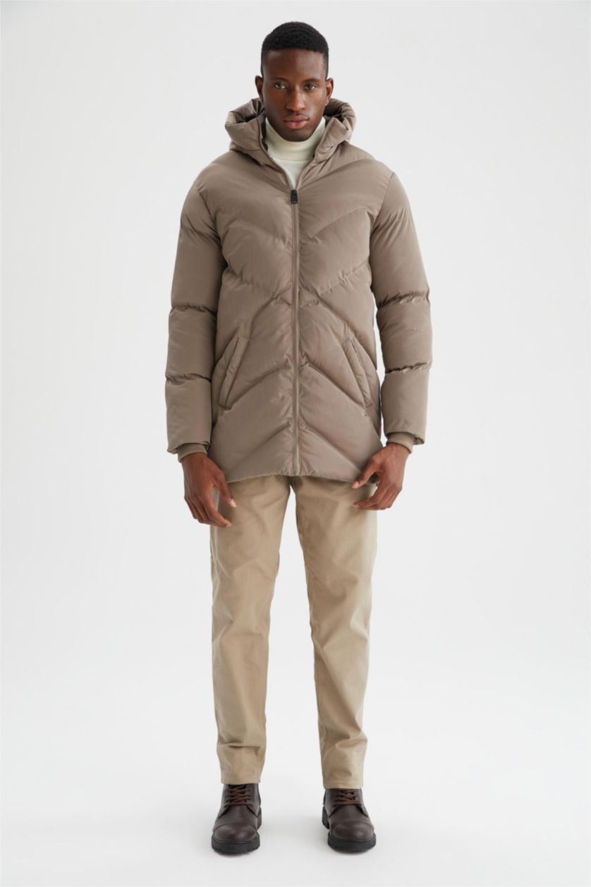 Erkek Vizon Regular Fit Kapüşonlu Su İtici Şişme Mont Parka