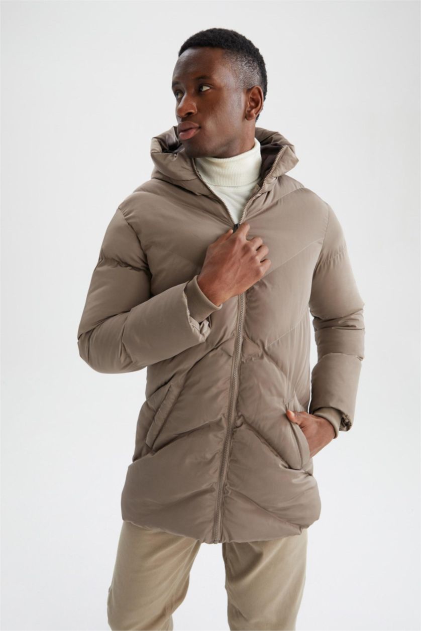 Erkek Vizon Regular Fit Kapüşonlu Su İtici Şişme Mont Parka