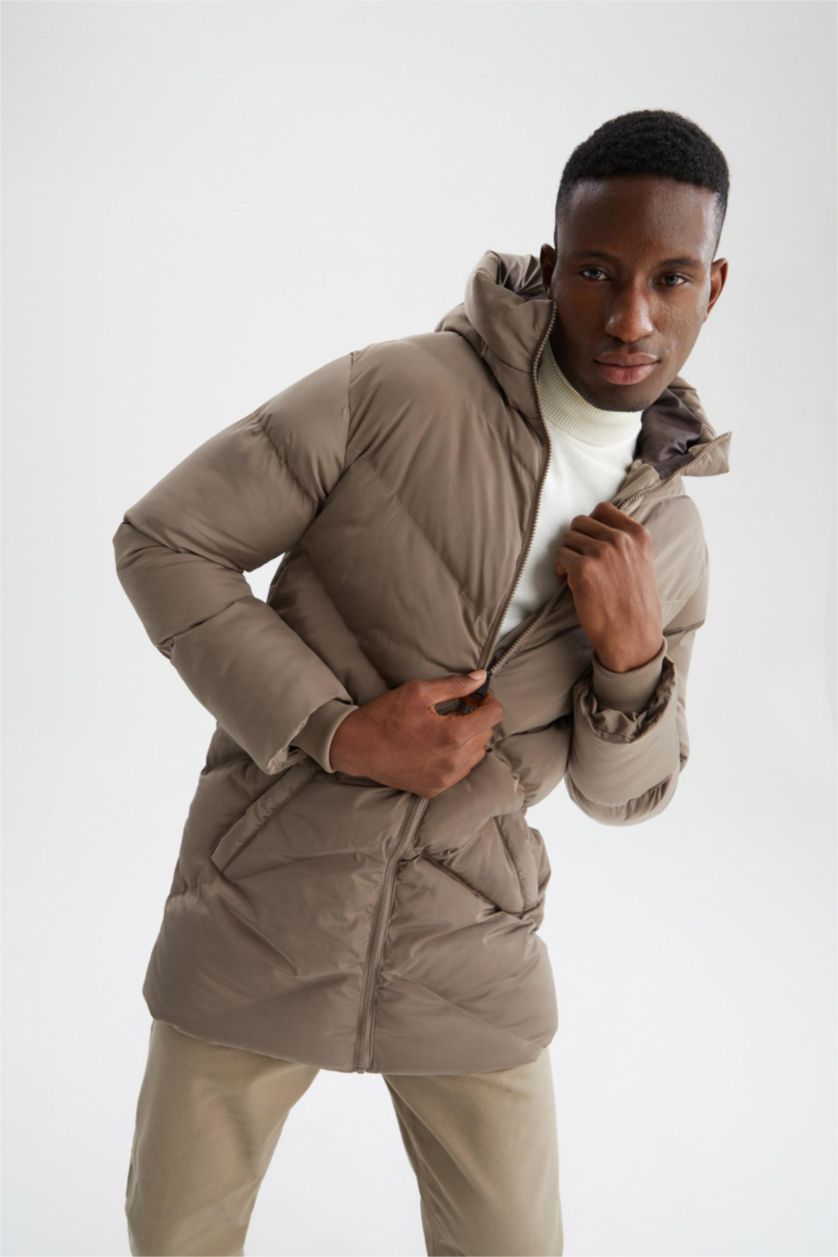 Erkek Vizon Regular Fit Kapüşonlu Su İtici Şişme Mont Parka