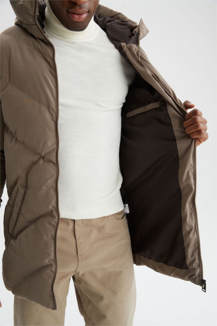 Erkek Vizon Regular Fit Kapüşonlu Su İtici Şişme Mont Parka