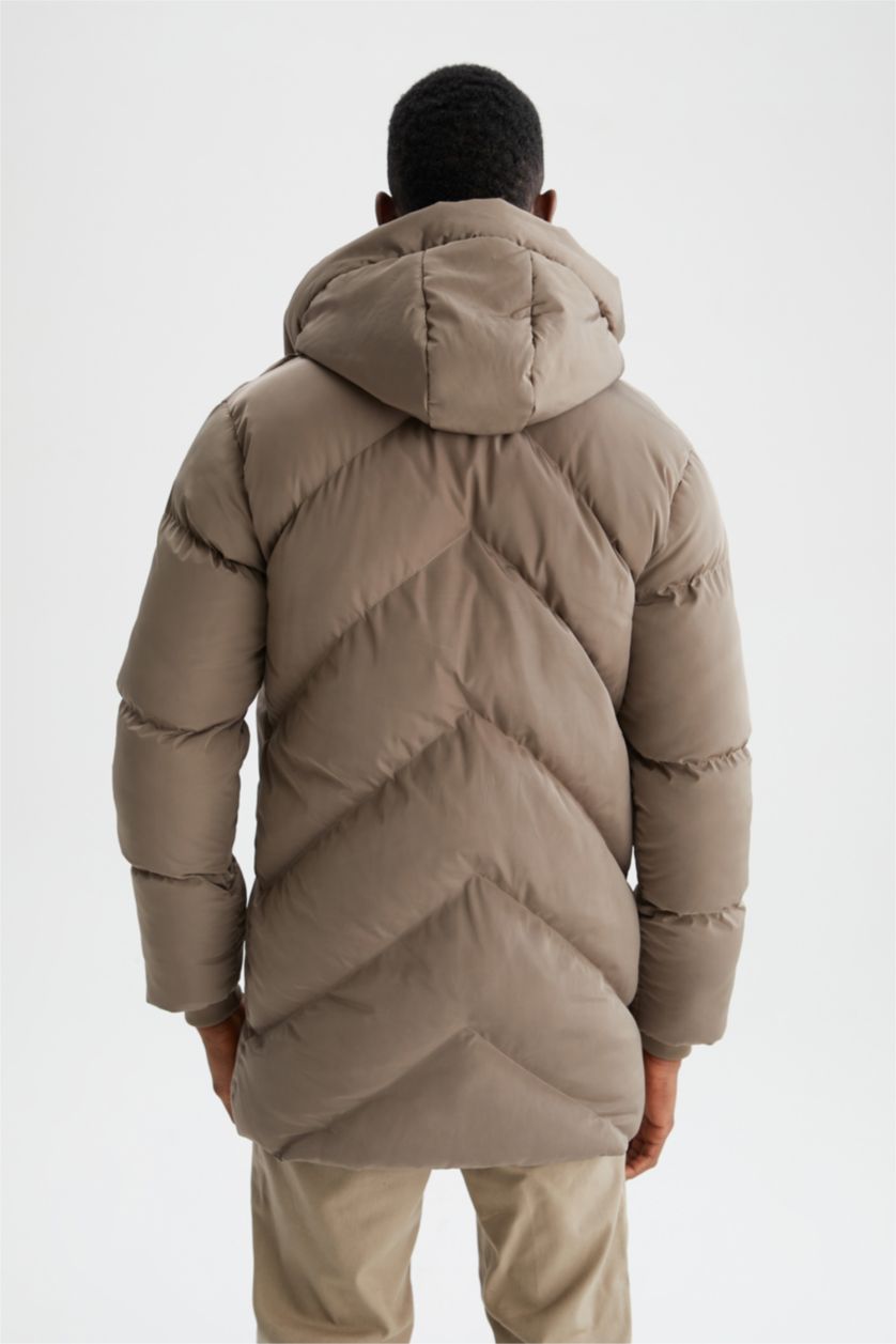 Erkek Vizon Regular Fit Kapüşonlu Su İtici Şişme Mont Parka