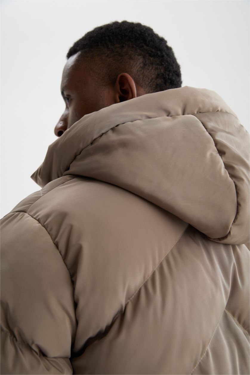 Erkek Vizon Regular Fit Kapüşonlu Su İtici Şişme Mont Parka