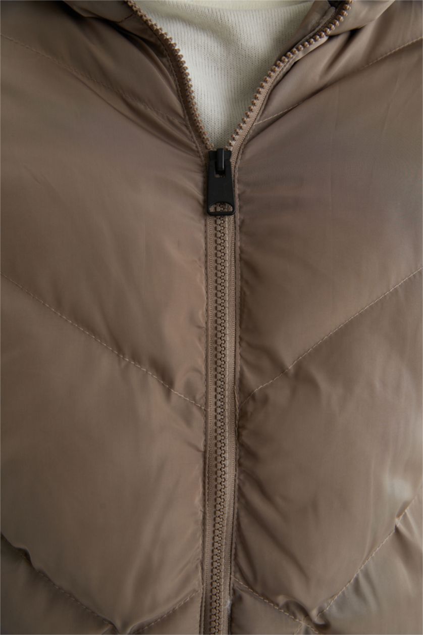 Erkek Vizon Regular Fit Kapüşonlu Su İtici Şişme Mont Parka