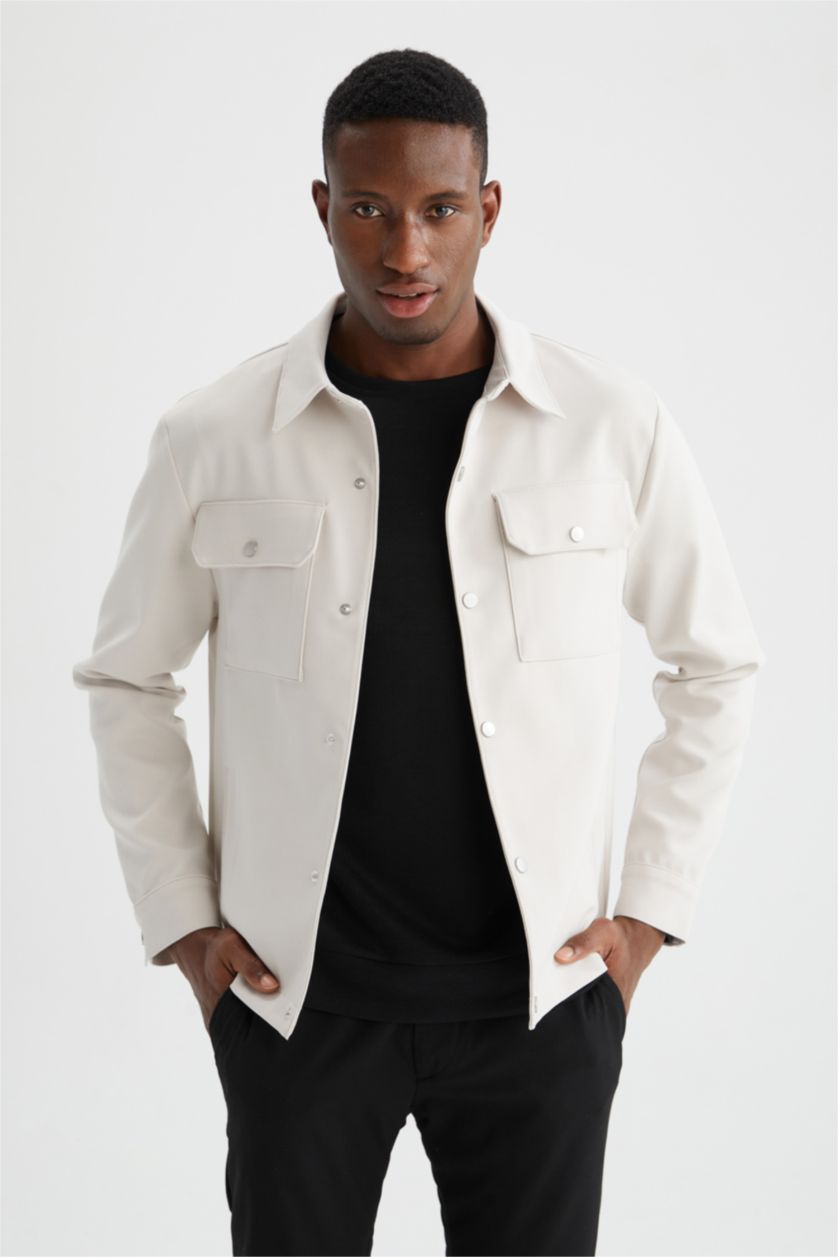 HOMME Beige Veste-chemise coupe slim à col polo
