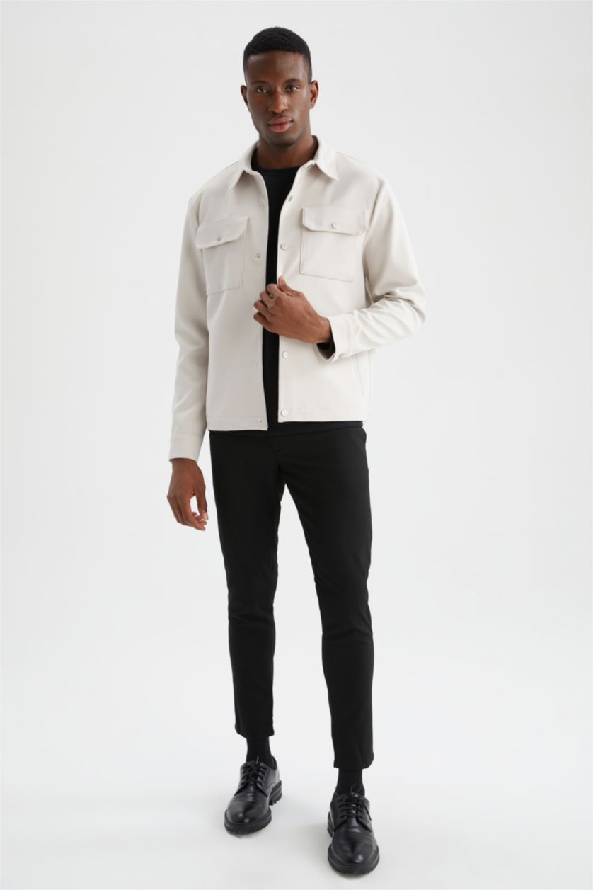 HOMME Beige Veste-chemise coupe slim à col polo