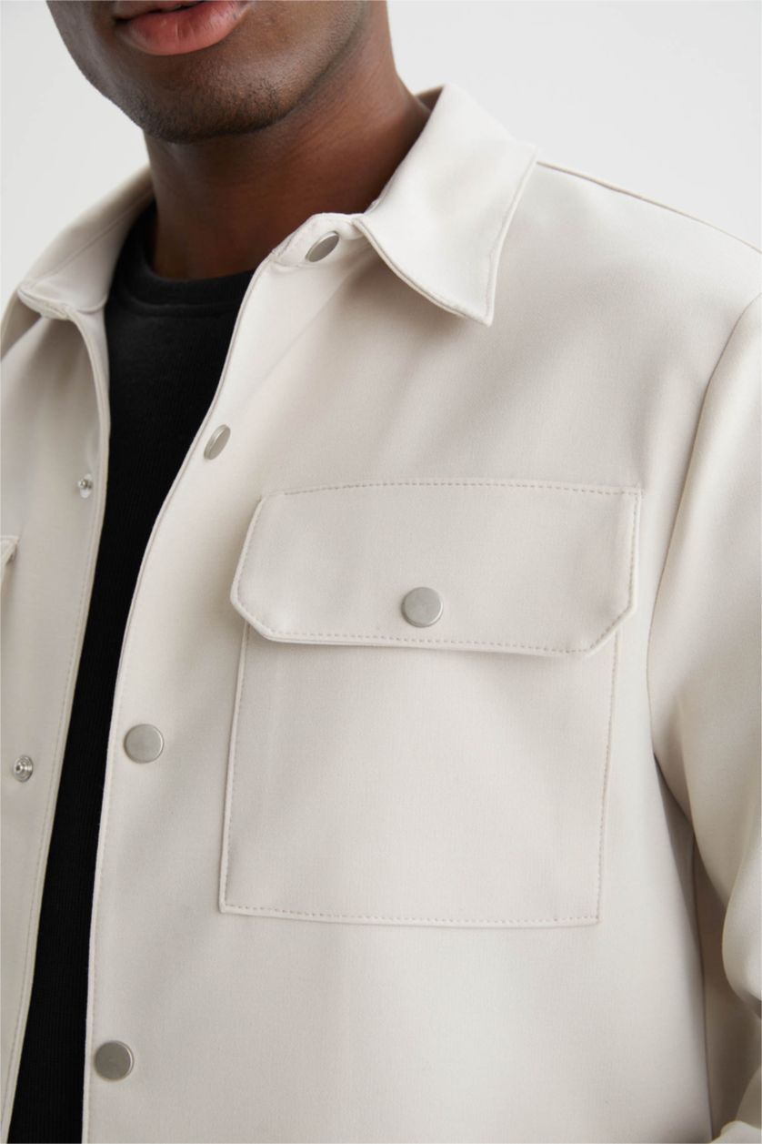 HOMME Beige Veste-chemise coupe slim à col polo