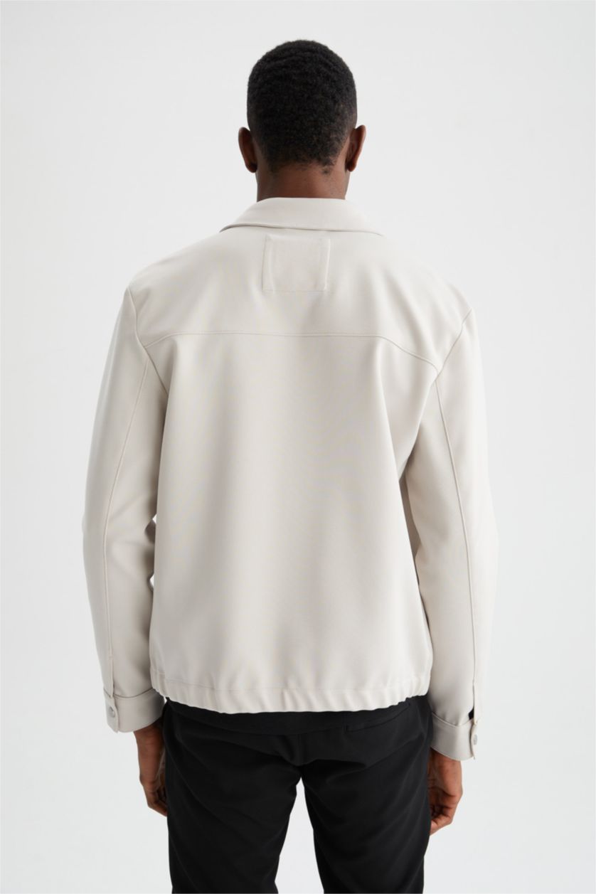 HOMME Beige Veste-chemise coupe slim à col polo