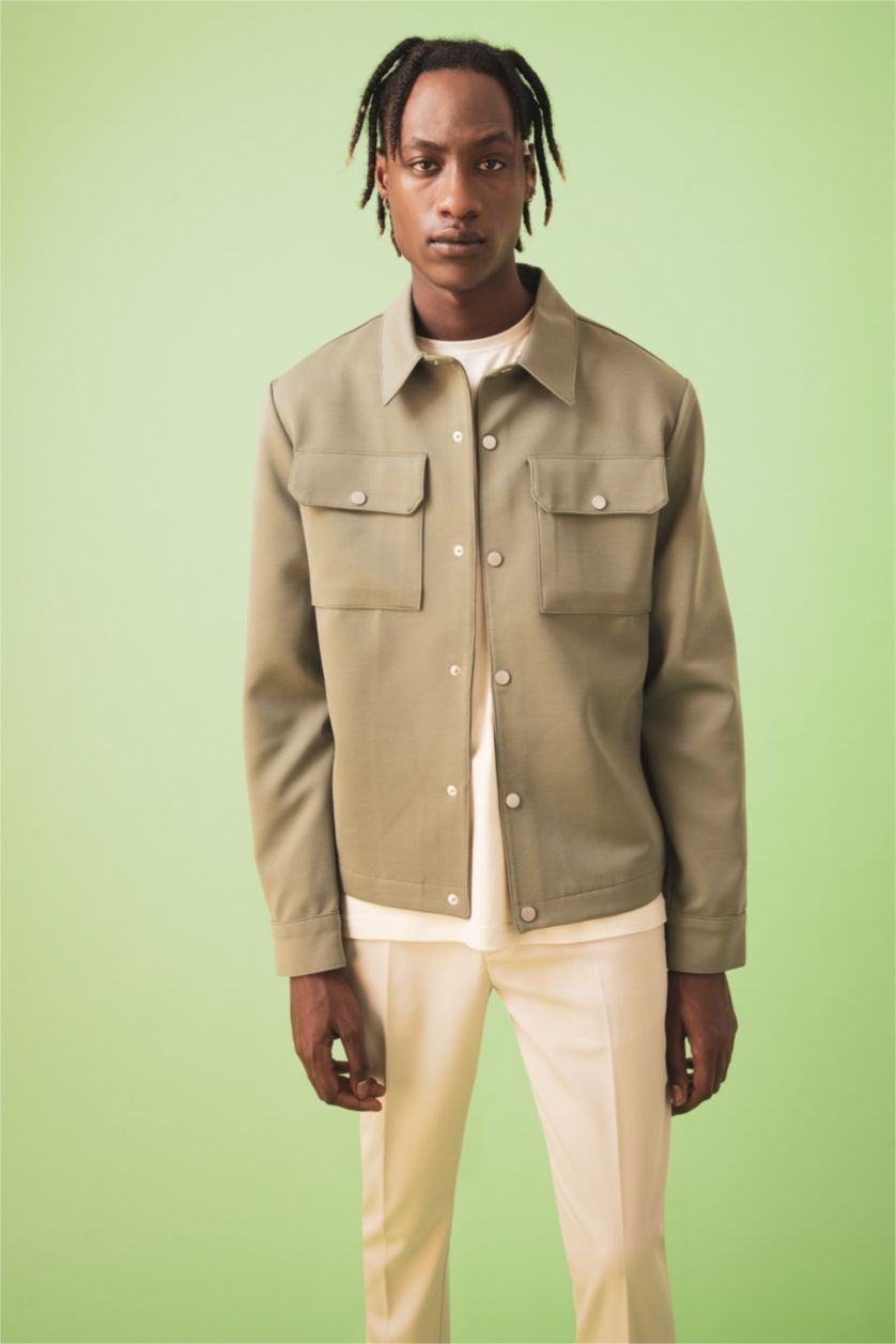 MAN Khaki Slim Fit Long Sleeve Double Side Pocket Detail Jacket