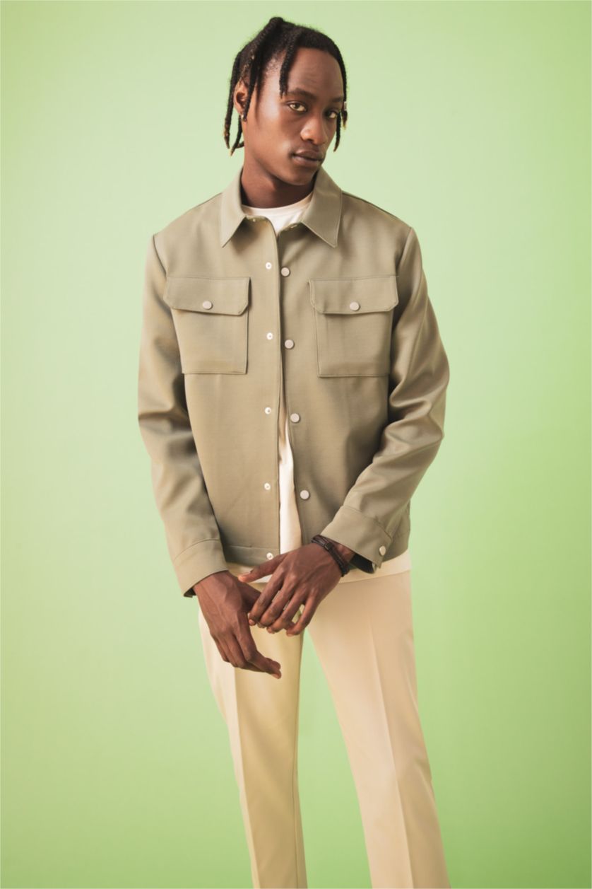 MAN Khaki Slim Fit Long Sleeve Double Side Pocket Detail Jacket